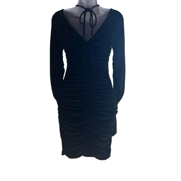 A.L.C. Black Ruched Bodycon Mini Dress Long Sleeve Halter Neck Medium $495 NWT - Picture 3 of 16